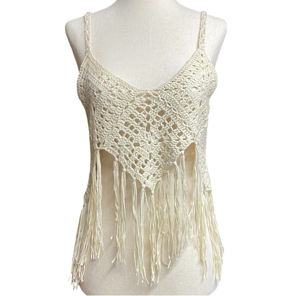 Fashion Nova Crochet Fringe Sweater Top Size Large